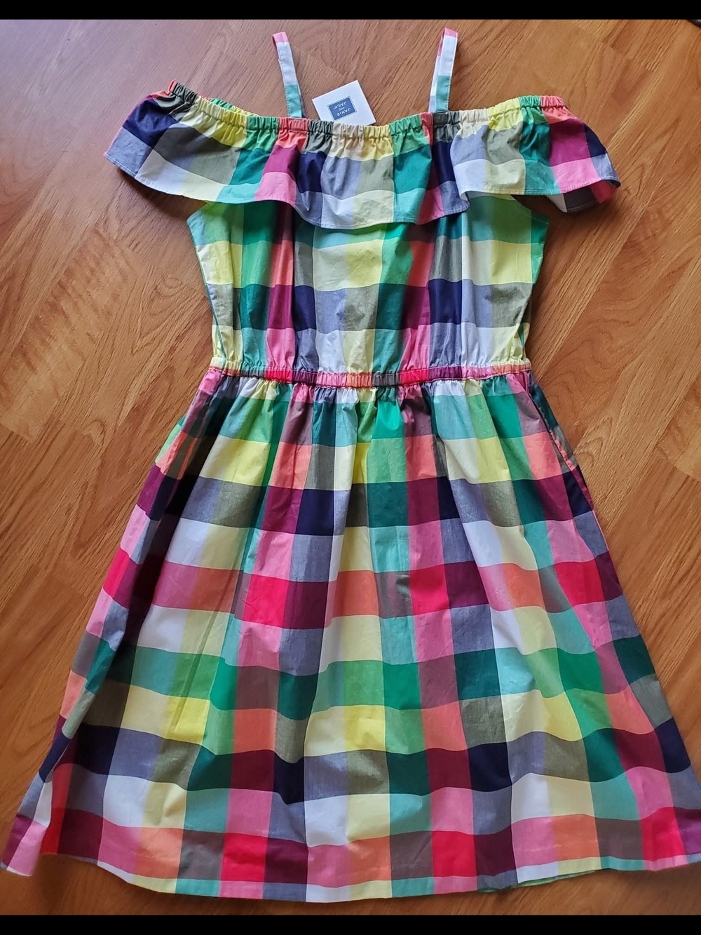 NWT Size 12 Janie & Jack Girls Multi-Color Check Off-Shoulder Sundress
